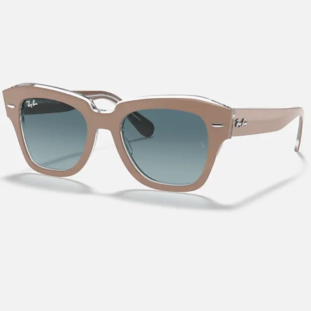 Ray-Ban State Street Polished Beige On Transparent Blue Lense